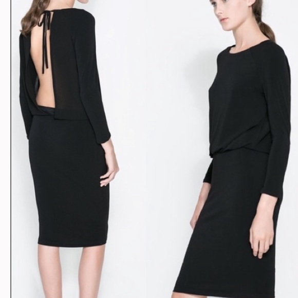Zara Dresses & Skirts - Zara Basic Open Back Black Slinky Dress Size XS